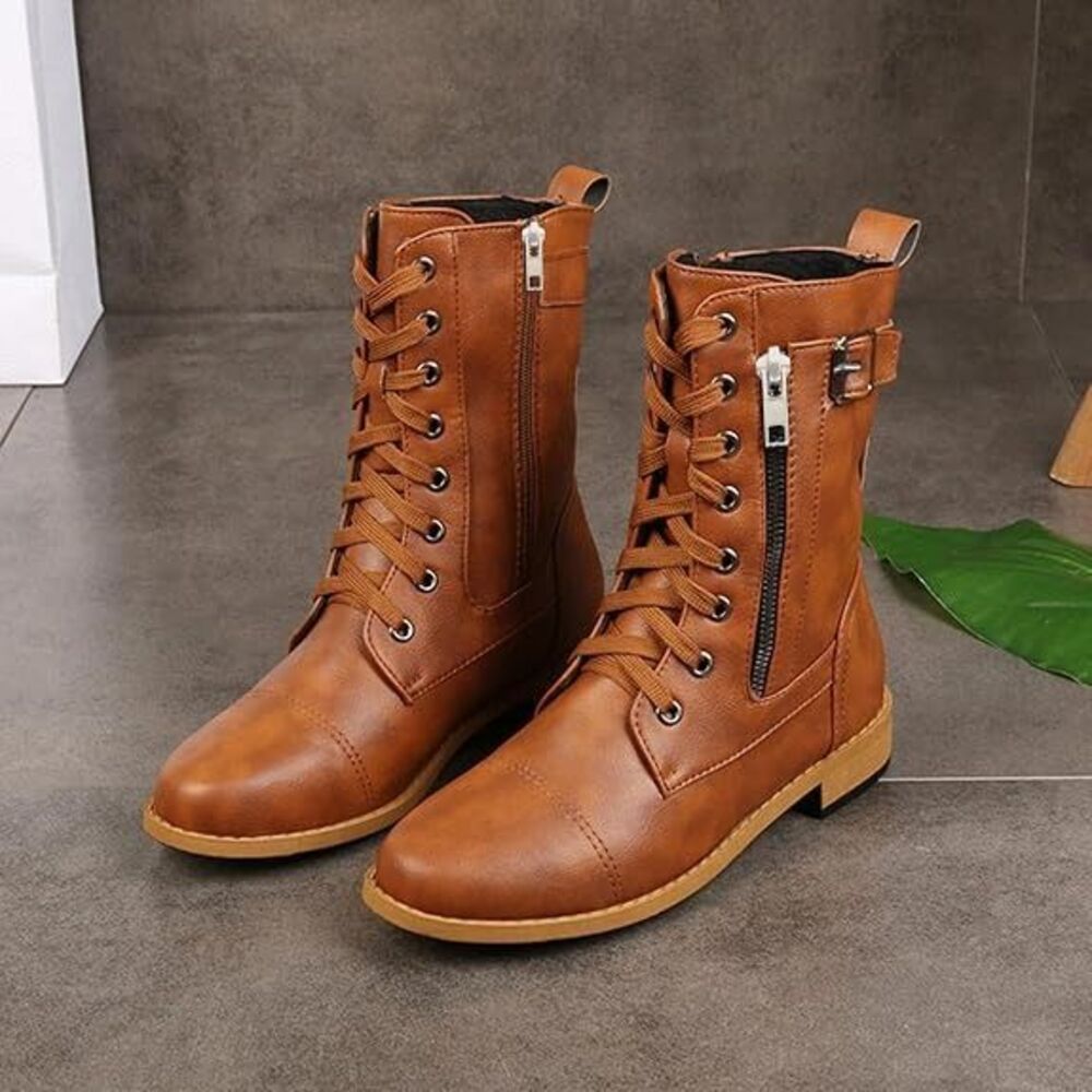Mid Calf Combat Boots for Women